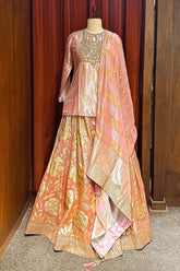 Light Pink Tissue Zardosi Worked Lehenga with Long Top